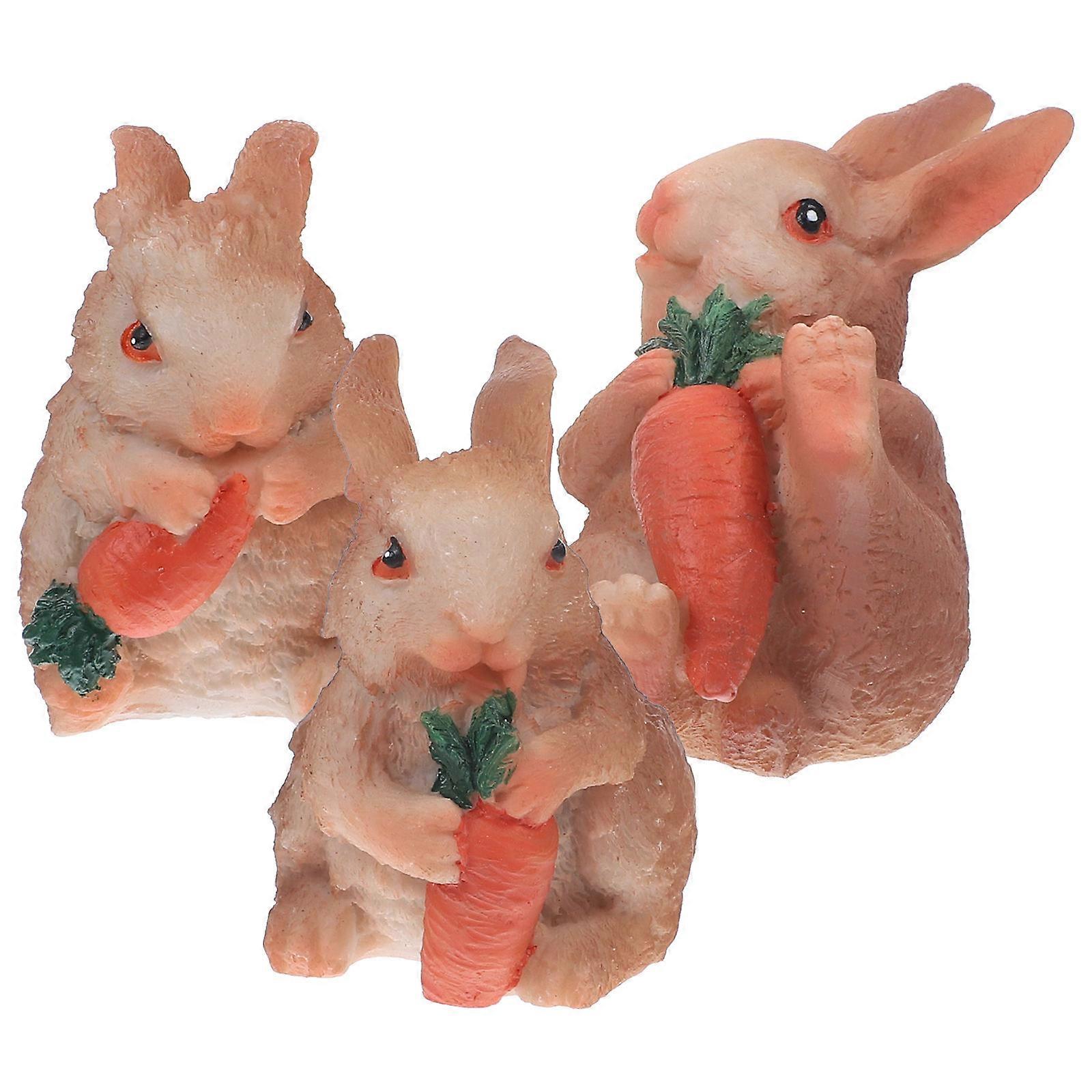 Mini Resin Bunny Animals Toy Desktop Decor Bonsai Animal Figurines 3.5X3.5X5CM 3Pcs