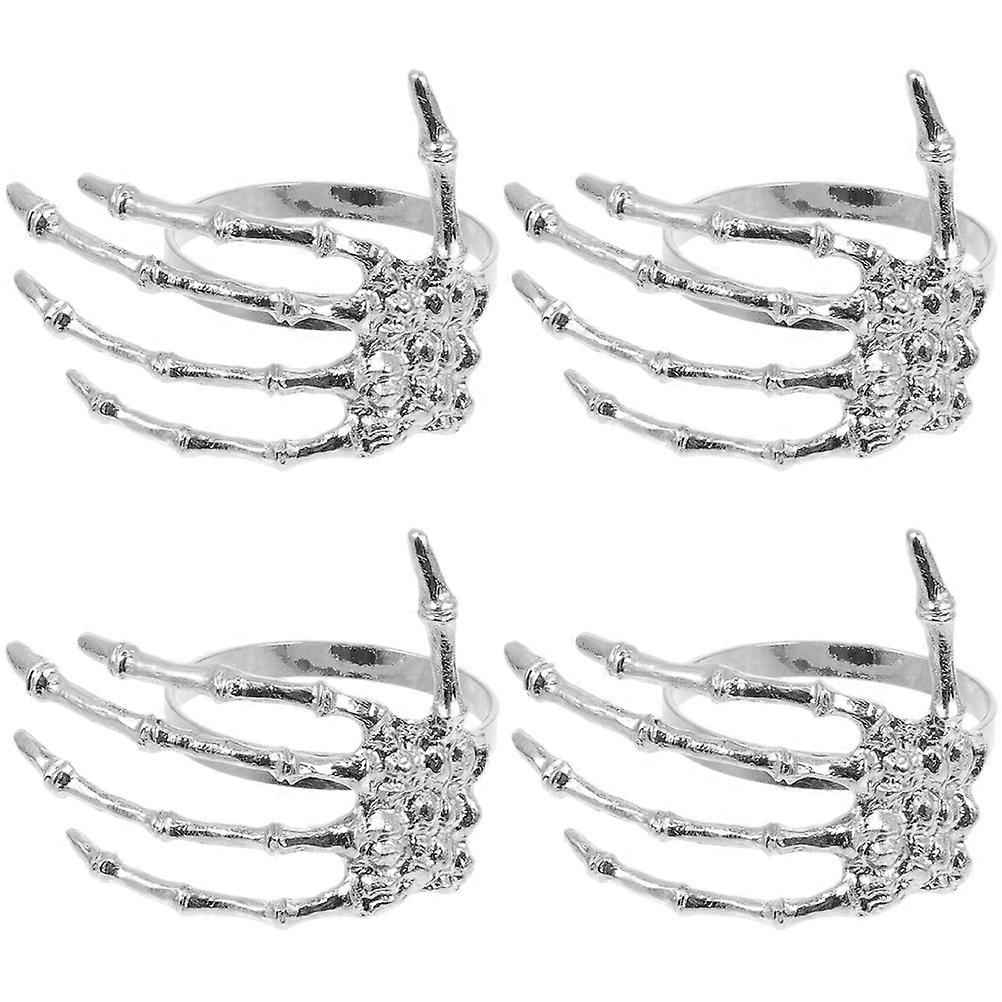 Halloween Ghost Palm Shaped Napkin Rings Silver Decorative Holders for Dinner Party Table Setting Reusable & Easy to Clean