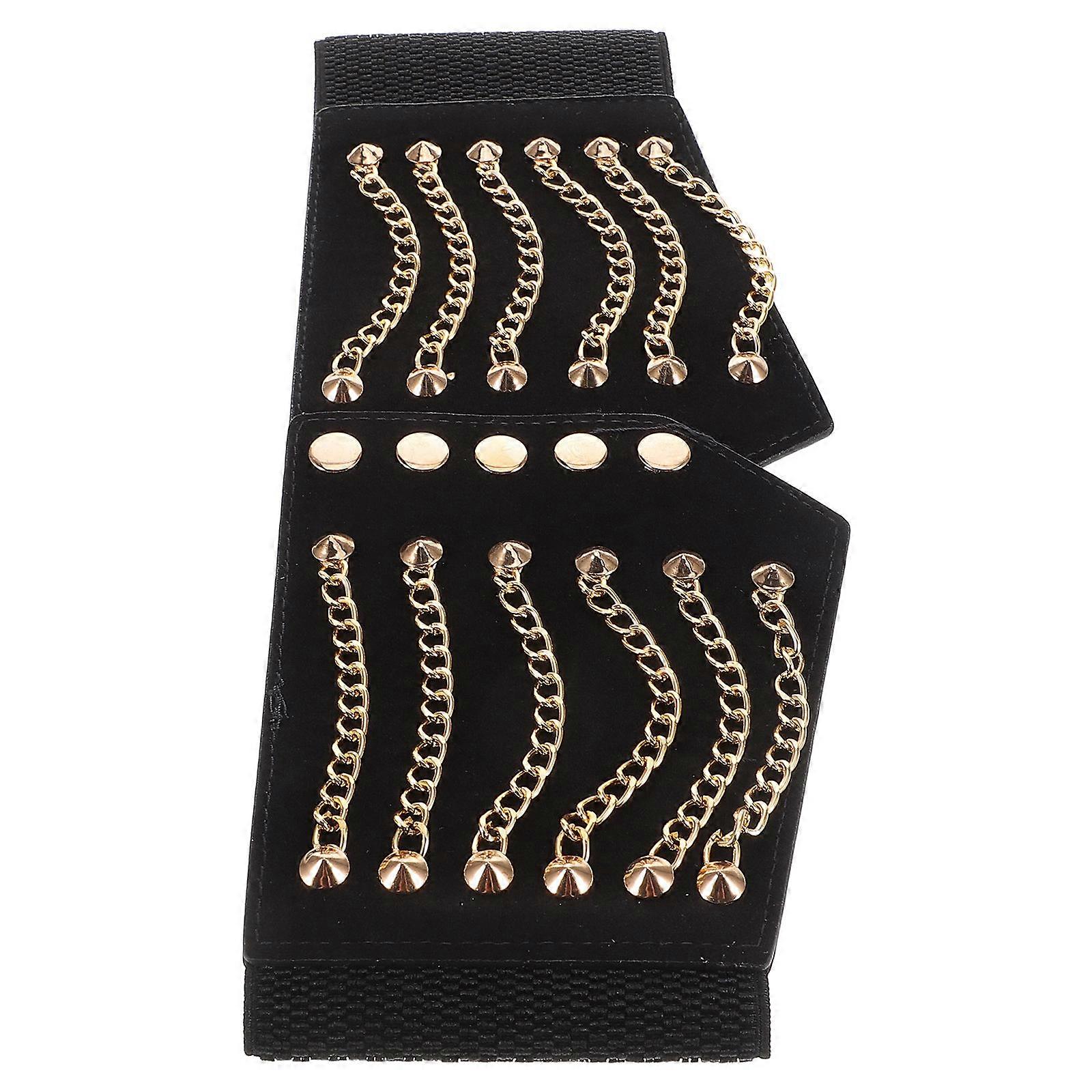 Punk Style Elastic Wide Waist Belt Cinch Waistband for Cosplay and Halloween Costumes Black 1Pcs