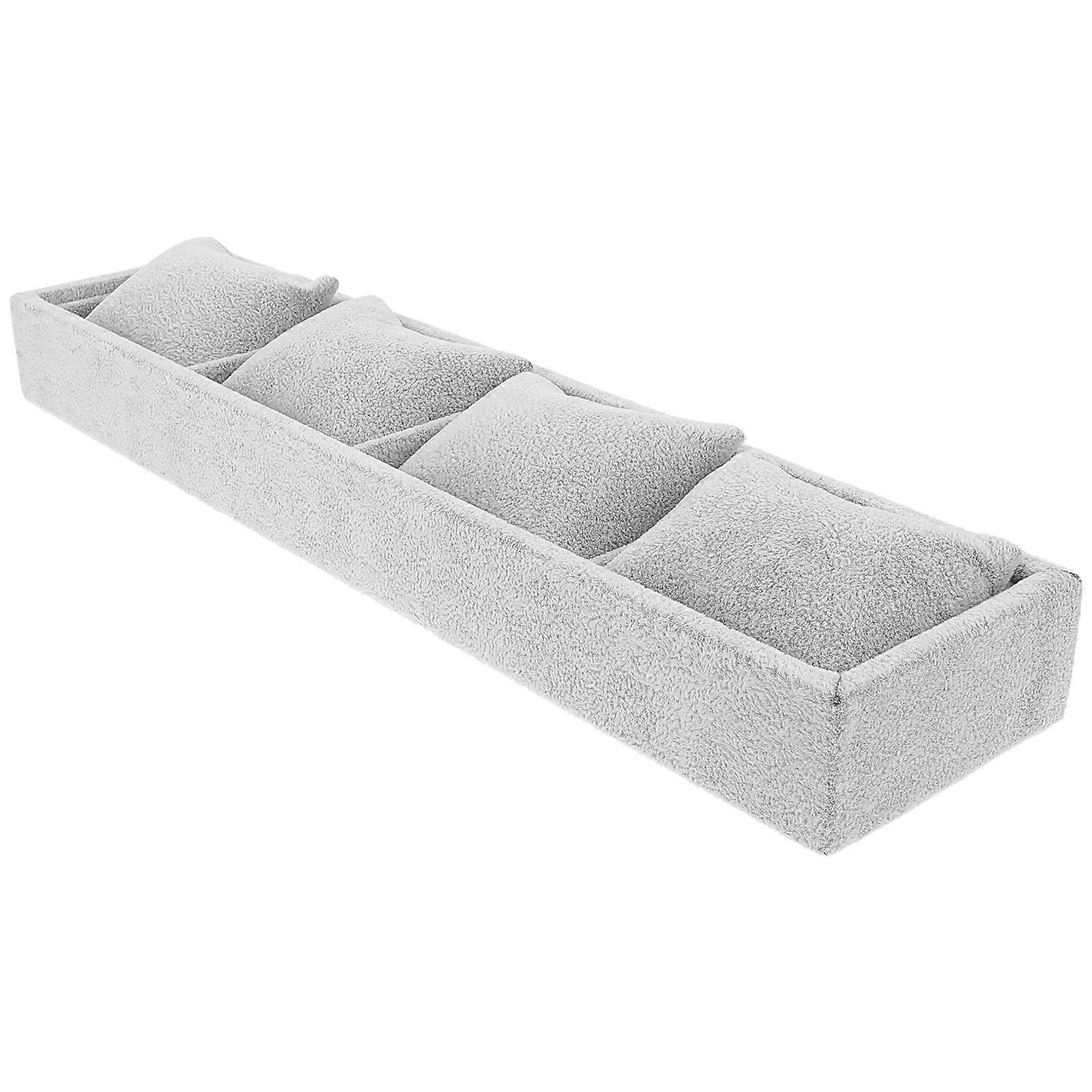 Grey Ice Velour Jewelry Storage Tray with Pillow Compartments for Watches Bangles Bracelets 7.87x5.12 Inches