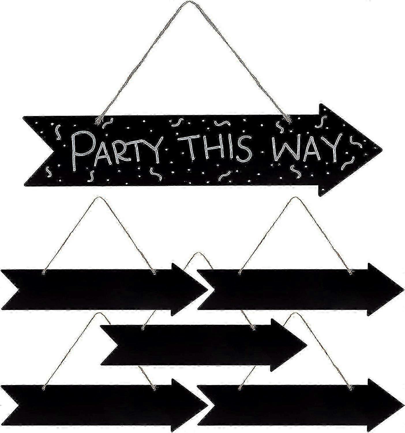 Hanging Chalkboard Signs, 6-Pack of Right Arrow Customizable Signs, 33.5 x 8.9 cm