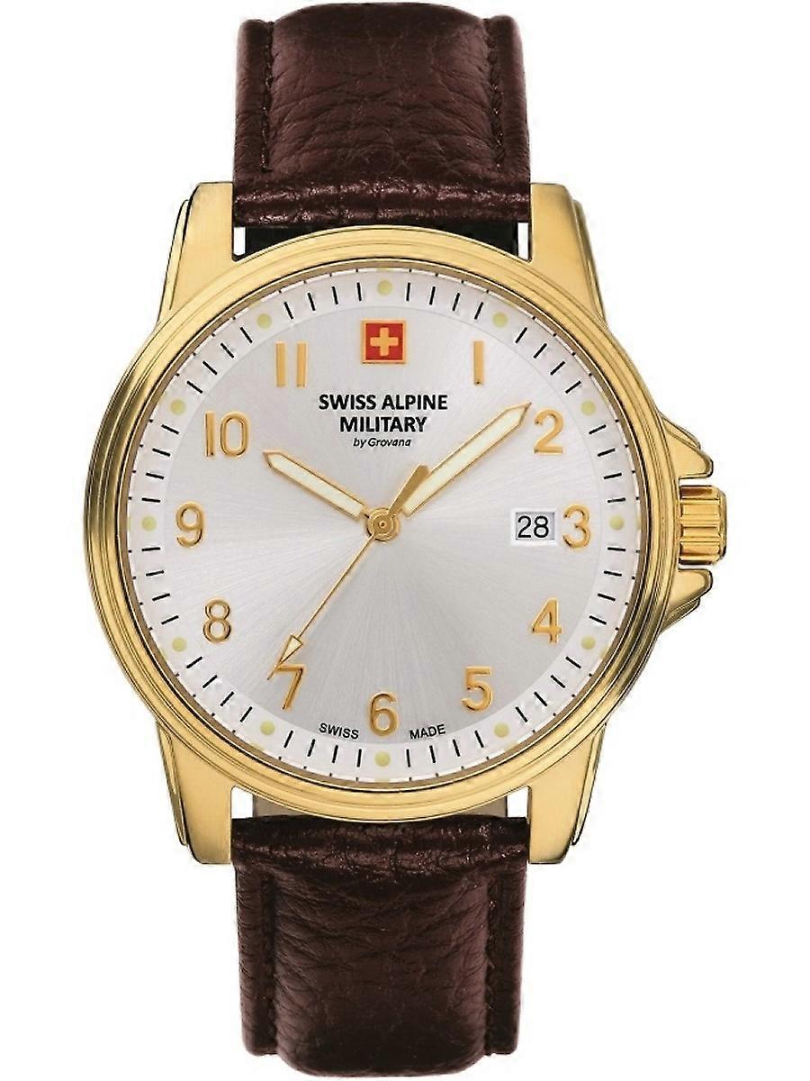 Swiss Alpine Military Brun Äkta Läder Uhr SAM7011.1512 Herrklocka