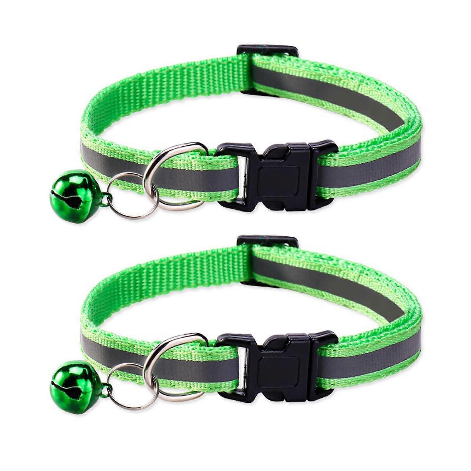 Reflective Cat Collar, Quick Release Device with Bell, Adjustable, 1932cm, Suitable for Small and Medium Cats, Green, Pack of 2