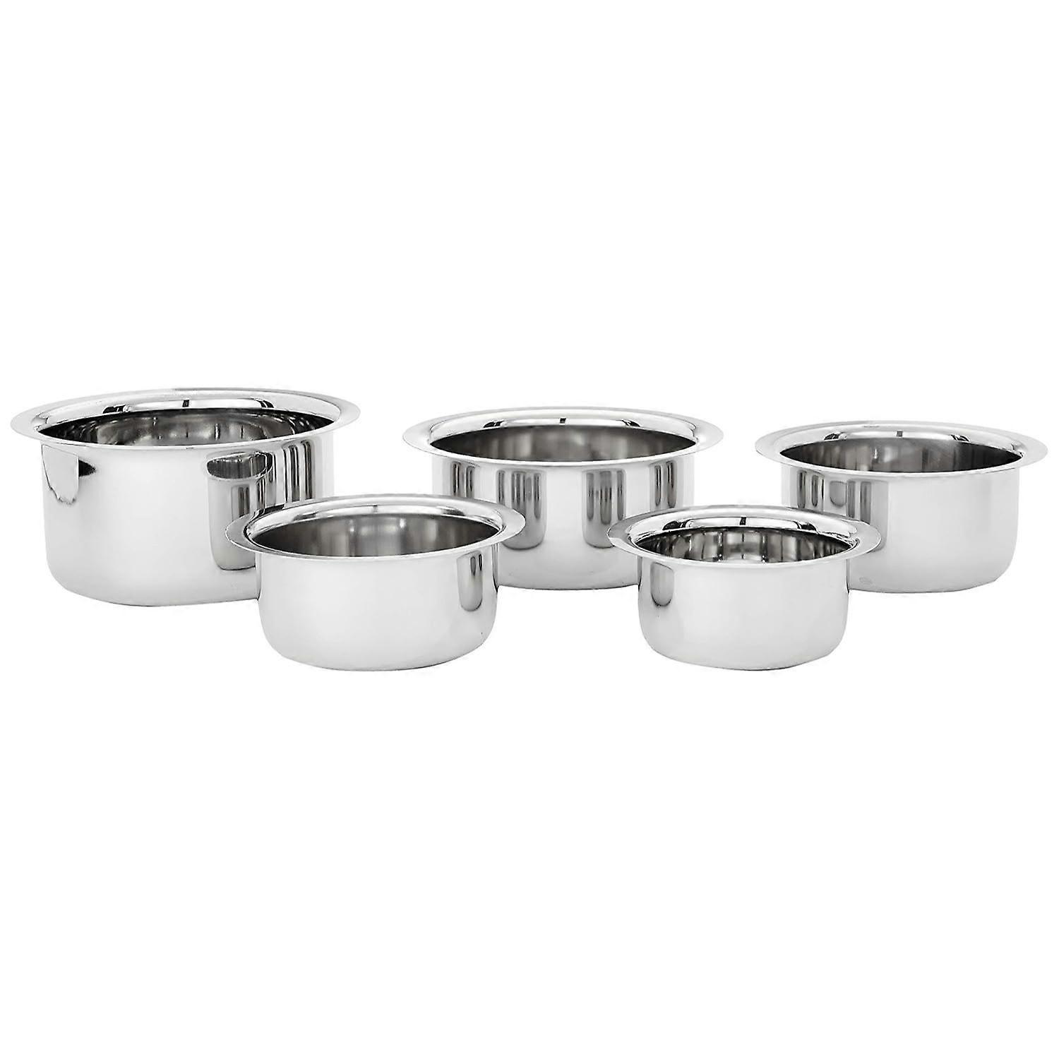 Edelstahl Tope Set (5 Stück, 420 ml, 550 ml, 840 ml, 1150 ml und 1550 ml, Induktion und Gas kompatibel)