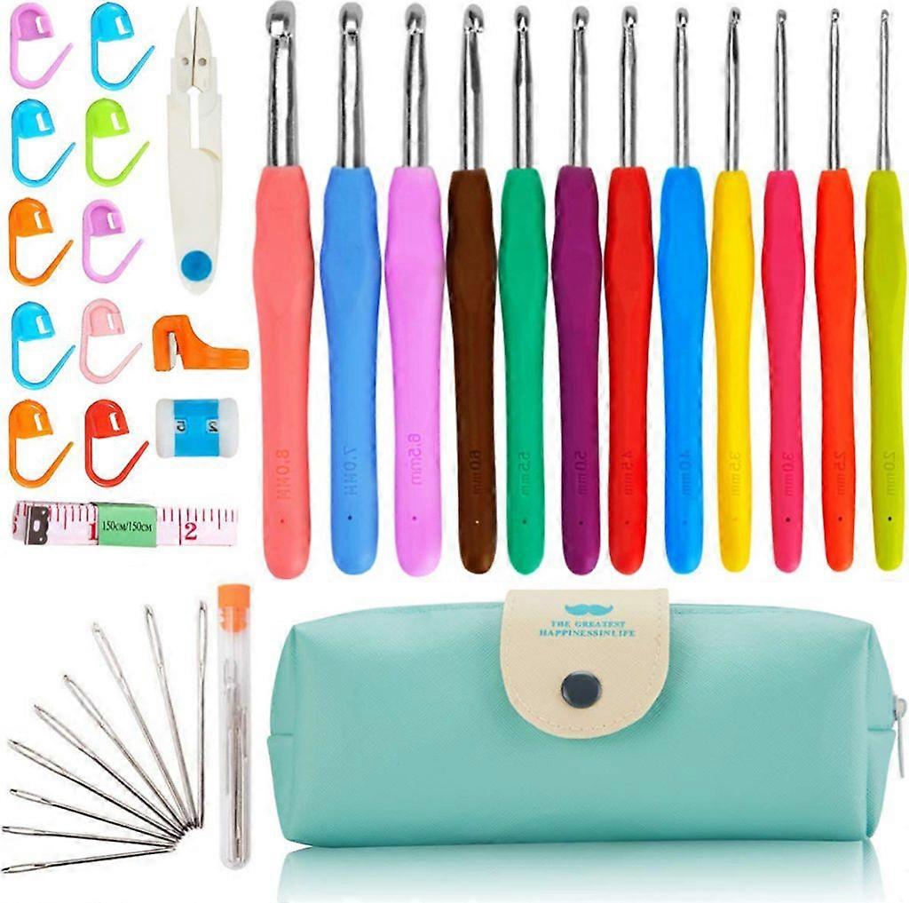 All-in-One Crochet Set: 14 needles+9 locks+10 hooks+box, for beginners