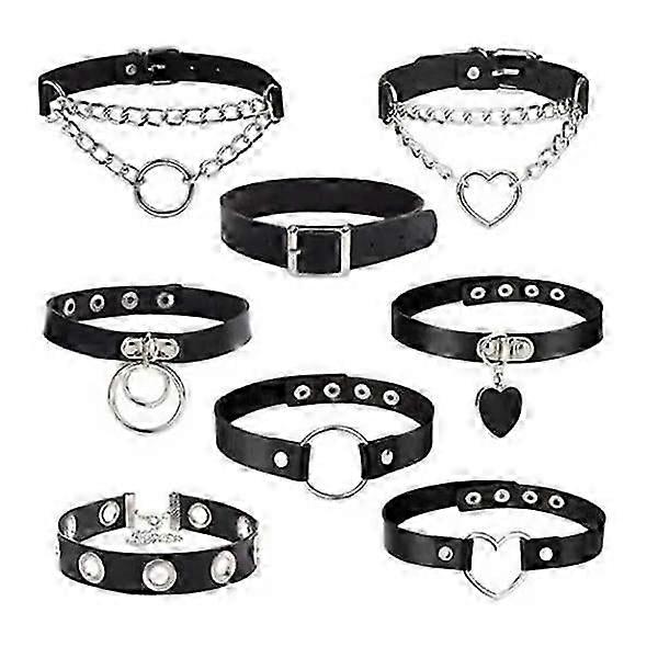 8-pack PU Läder Choker Halsband Läder Svart Svart