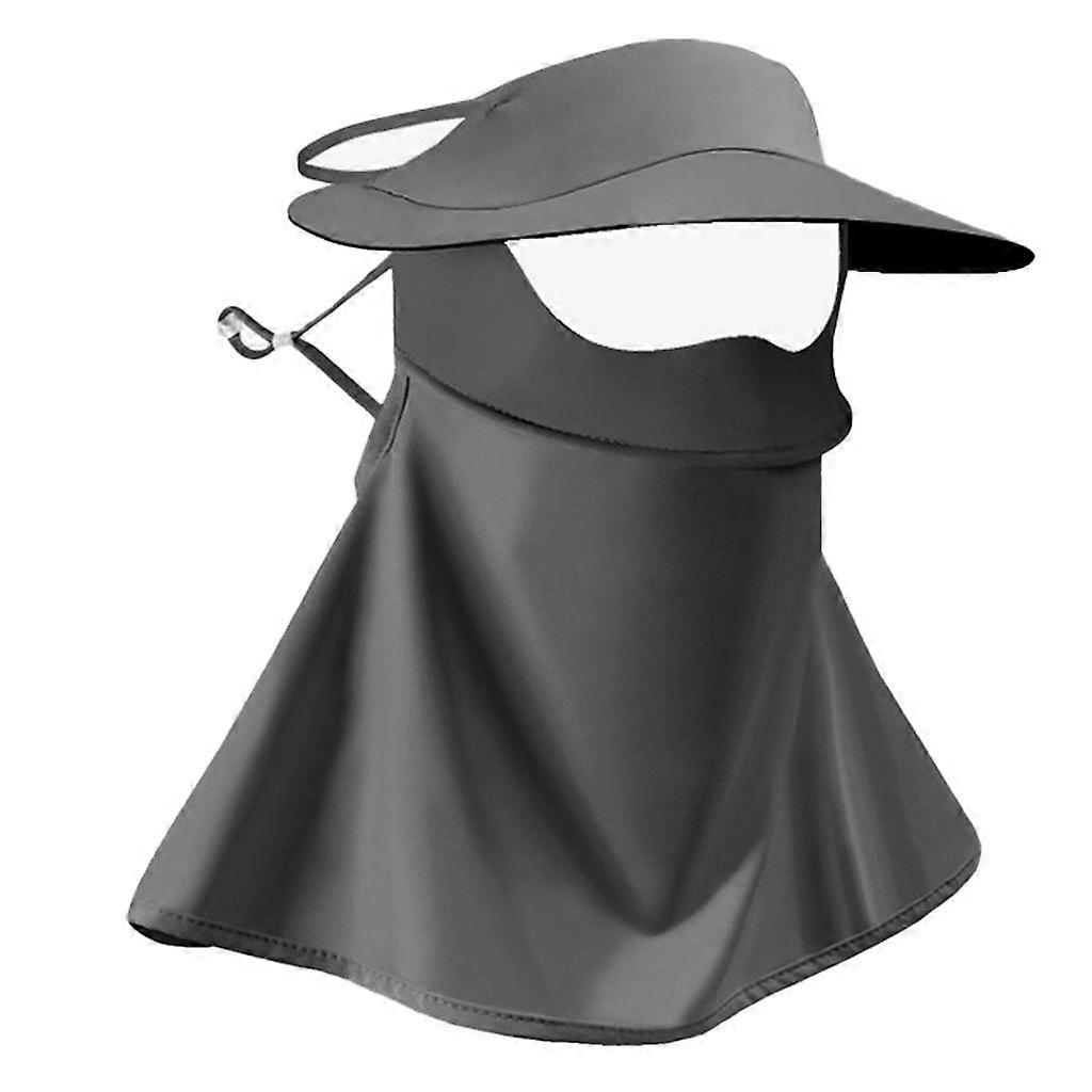 Summer sun hat with mask foldable beach hat solid color ice silk sunscreen breathable quick-drying dark gray