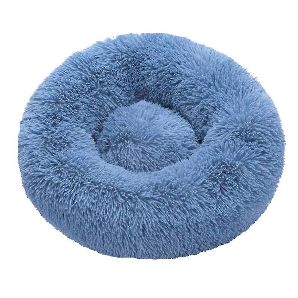 Fluffy Round Plush Dog Bed for Small, Medium, Large Pets (40cm, Blue)