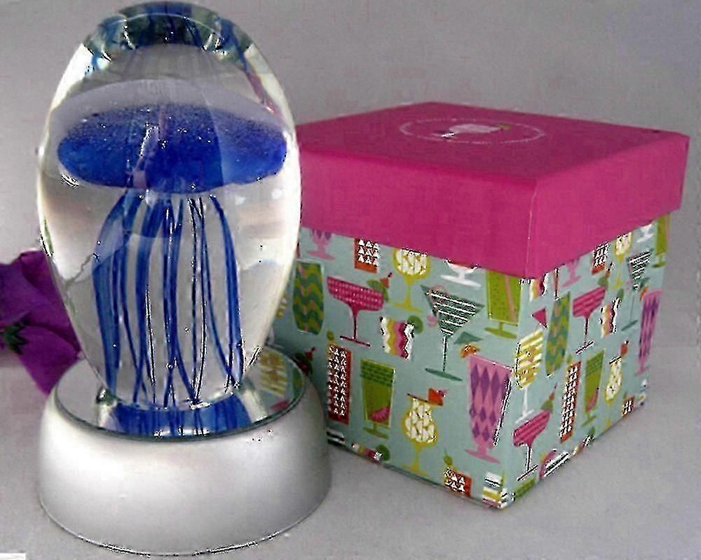 Glass Black Glowing Jellyfish Paperweight Glow In The Dark With Led Base-Good