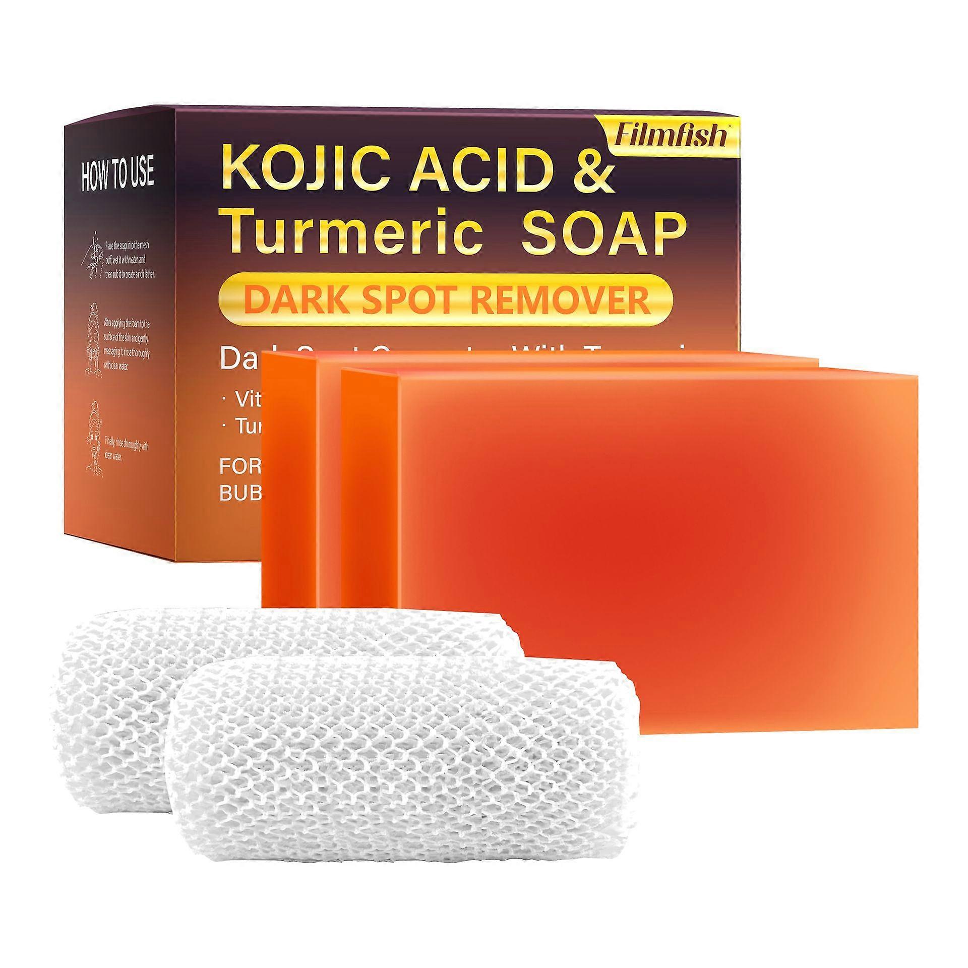 Kojic Acid Soap Bar: Dark Spot Remover with Turmeric - Skin Cleasing for Women with Hyperpigmentation - Home Travel Use with African Net Sponge