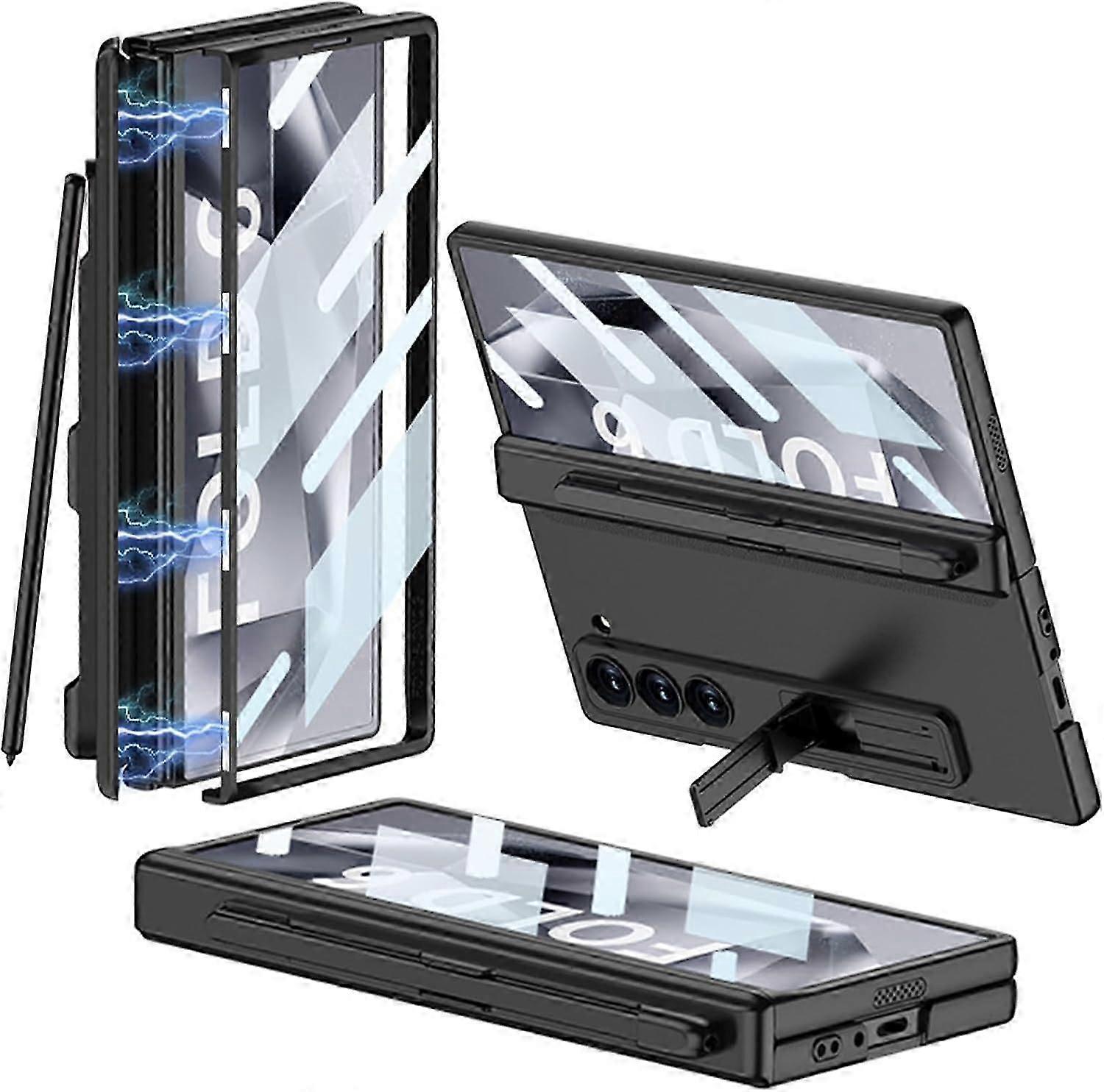 لجراب سامسونج جالاكسي زد فولد 6 مع فتحة قلم S Pen وواقي مفصلة مغناطيسي ، حافظة Z Fold 6 Kickstands شاملة مع واقي شاشة