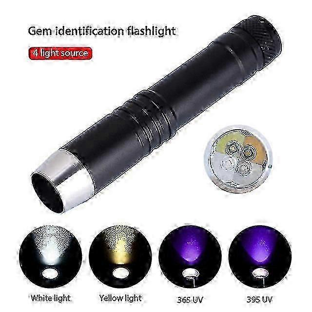 4 Light Source Gemstone Identification Uv Flashlight White Yellow 365nm 395nm Rechargable Ultraviolet Torch Lights