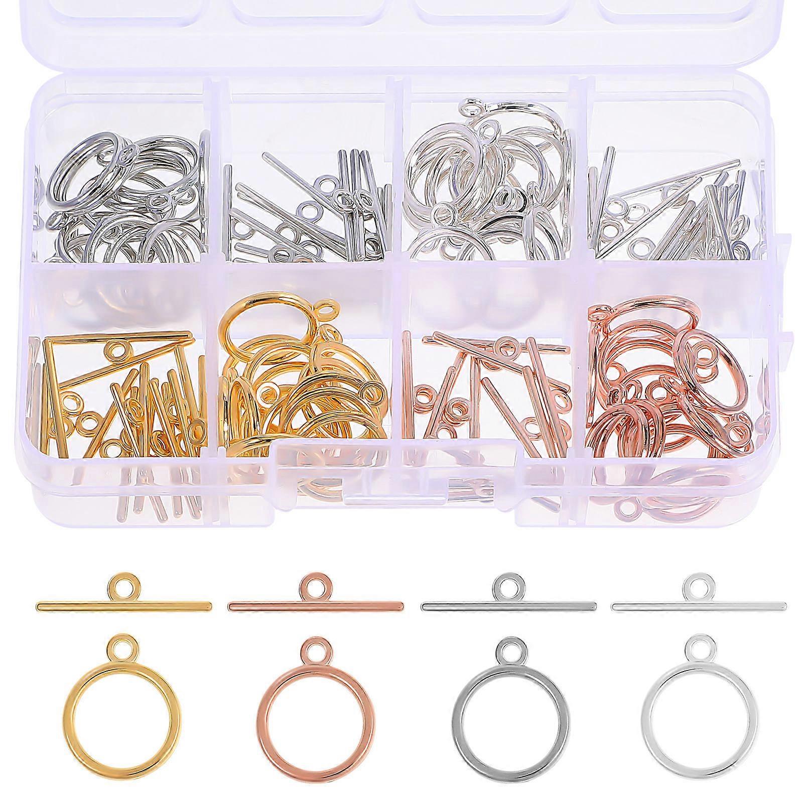 1 Box of Toggle Clasps Accessories Round Toggle Clasps Connectors T Bar Ring Clasps for Jewelry Making