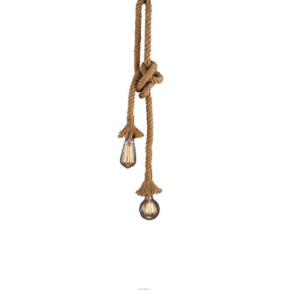 0.5M Double Heads Pendant Hemp Lamp Rope Rustic Hanging Lights for Bedroom Restaurant Cafe Bar Country Style Decoration