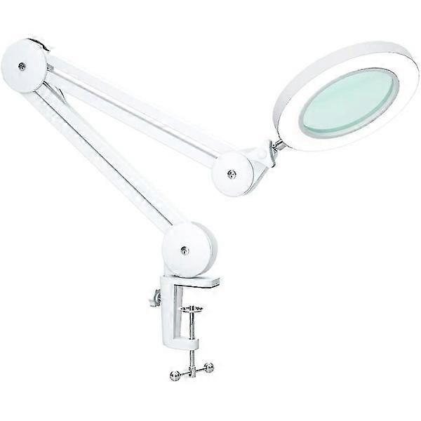 Magnifying Lamp, Work Lamp - with 105 mm 5 Diopter Glass Lens, Metal Clamp, Swivel Arm, Dimmable Lights