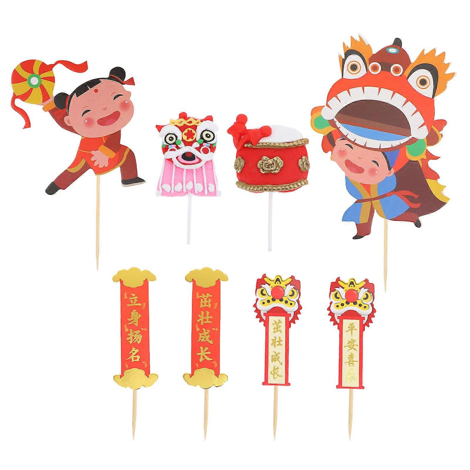 Chinese Style Cupcake Toppers Cake Decoration For Xmas Cake 11X8CM Red 1 Set