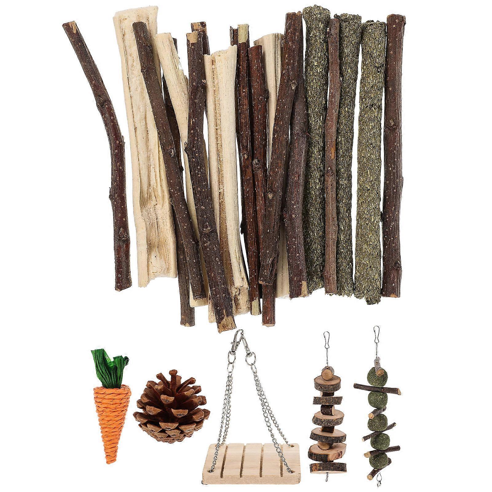 Wooden Pet Chew Toys for Baby Bunny Hamster Chewing Playthings Assorted Color 1 Set