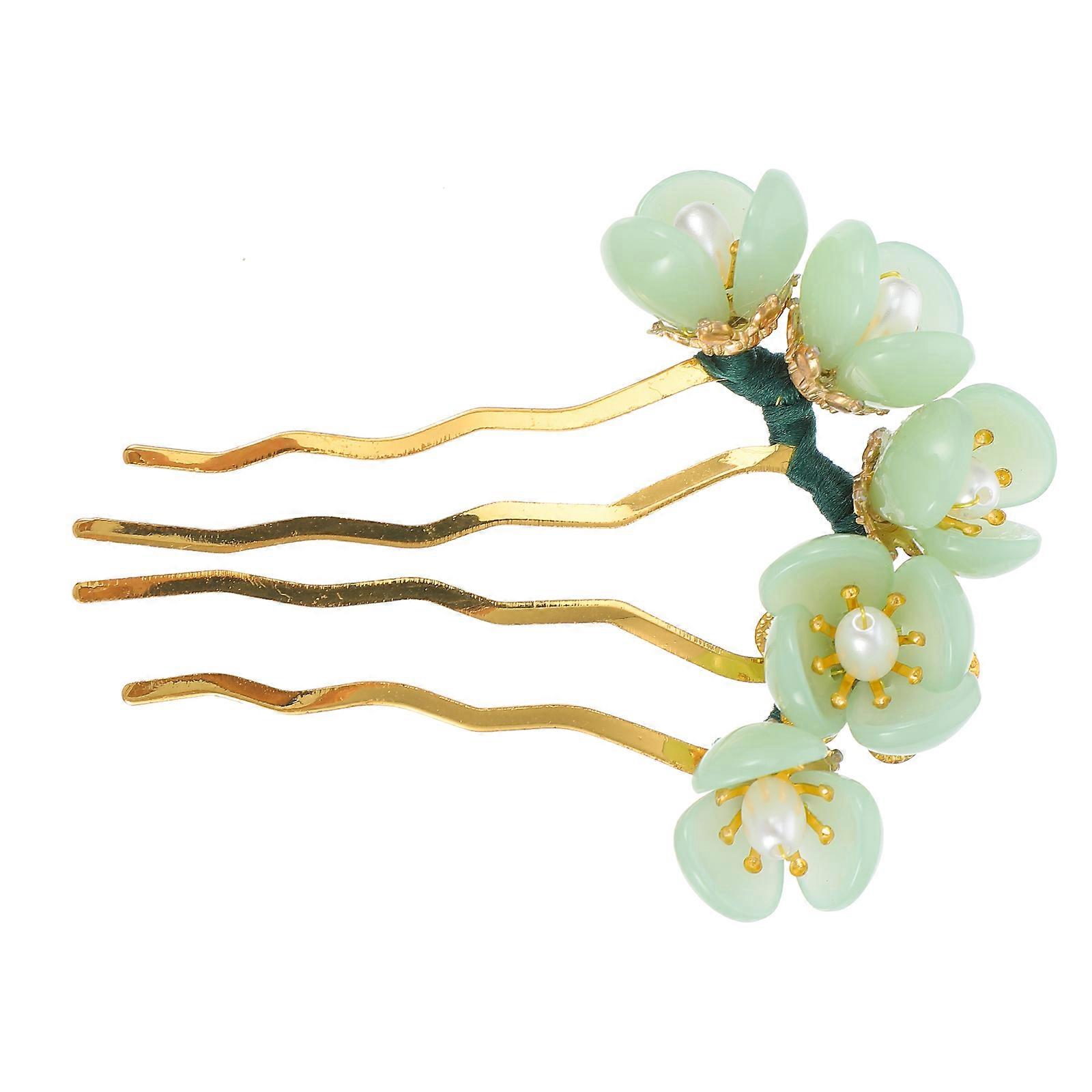 Jade Retro Hairpin with Tassel for Decoration Simple Fashionable Green Synhetic Material 1pc