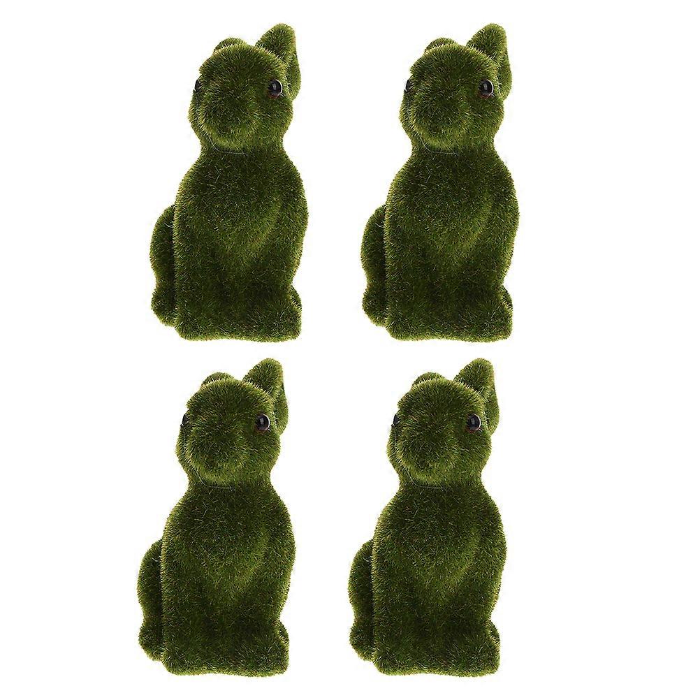 Easter Flocked Bunny 4Pcs Green Plastic Material for Decoration and Portability