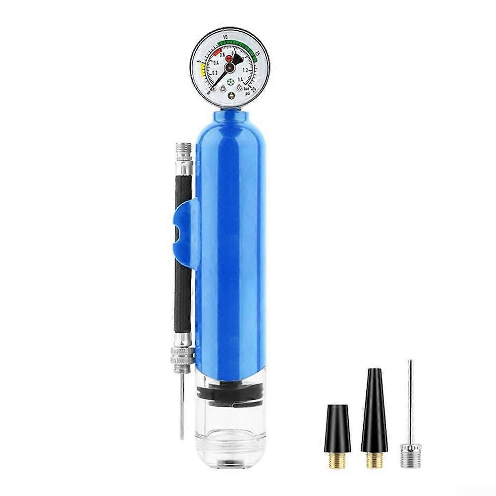 Compact bicycle pump with materials, essential equipment for every cyclist's set, blue
