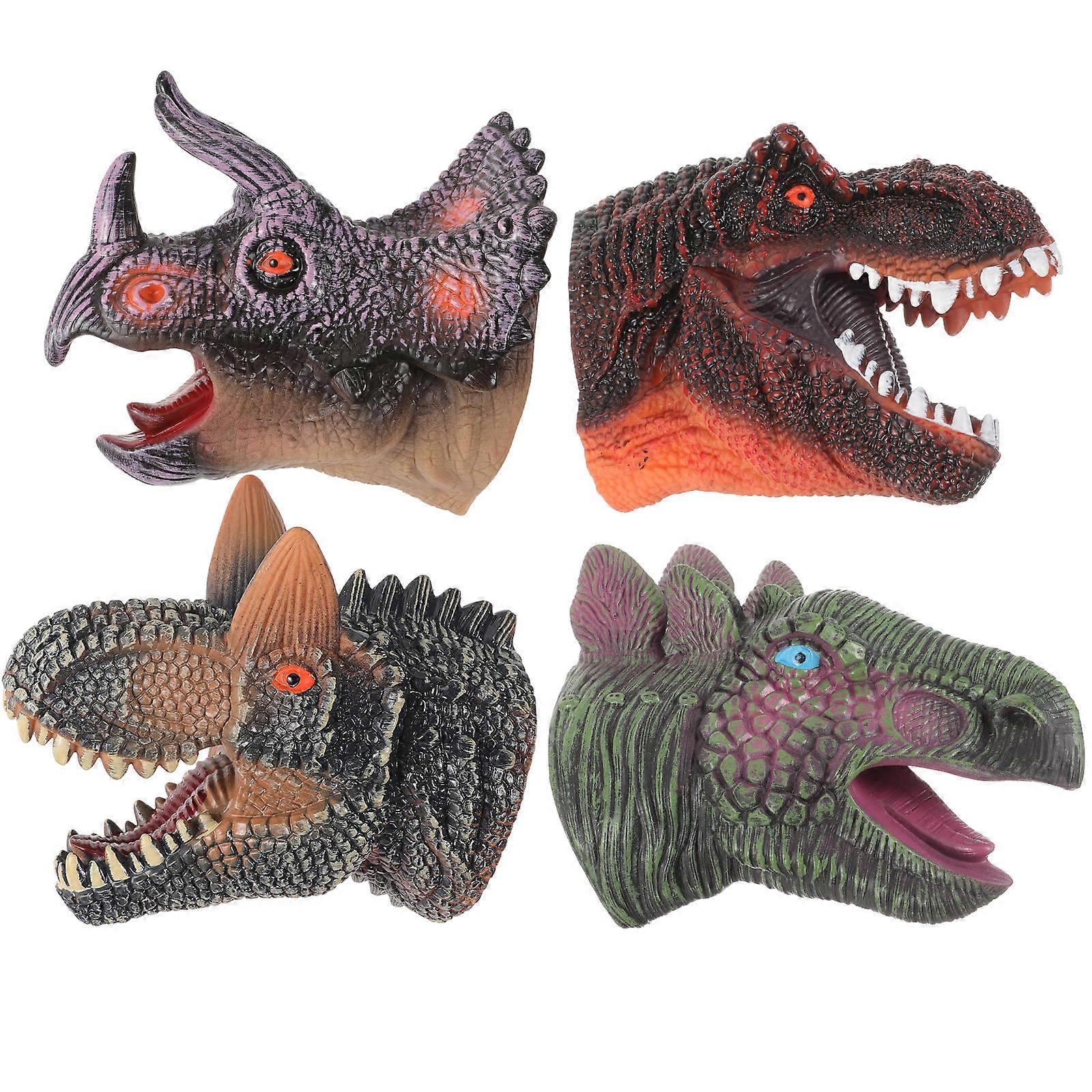 4pcs Realistic Dinosaur Hand Puppets – Movable Mouth Soft Figures Featuring Tyrannosaurus, Triceratops, Stegosaurus & Brachiosaurus for Safe Playtime