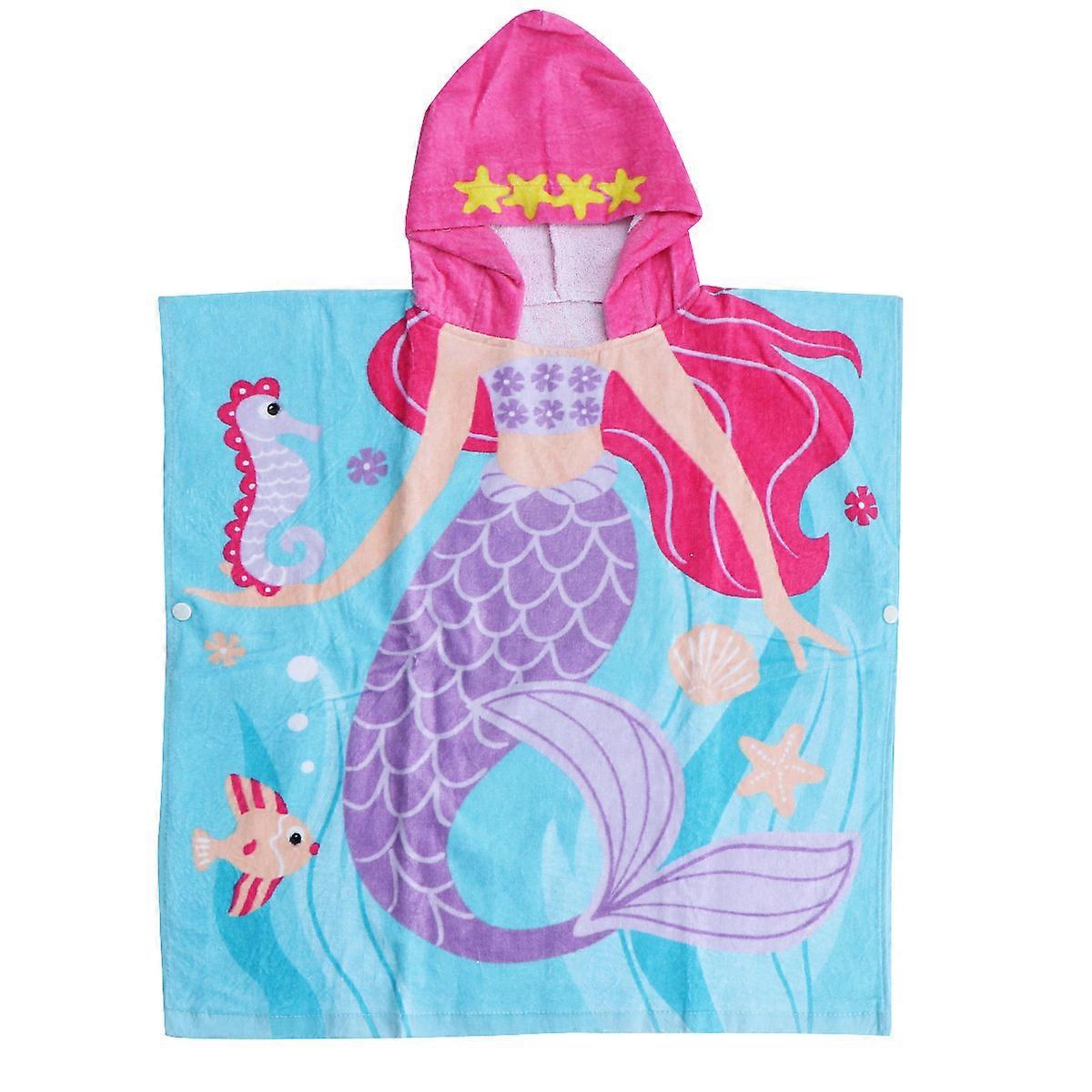 Hooded Mermaid Bathrobe For Children Unisex Ideal For After Bath 60x55x0.5cm Durable Material 1Pcs