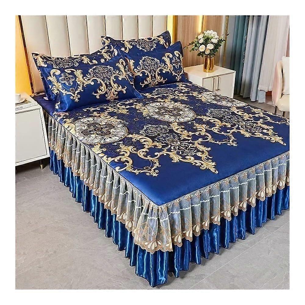 Ruffled Bedding Set, 3-Piece Bedspread With Ruffled Bedskirt And Printed Valance, Color 2