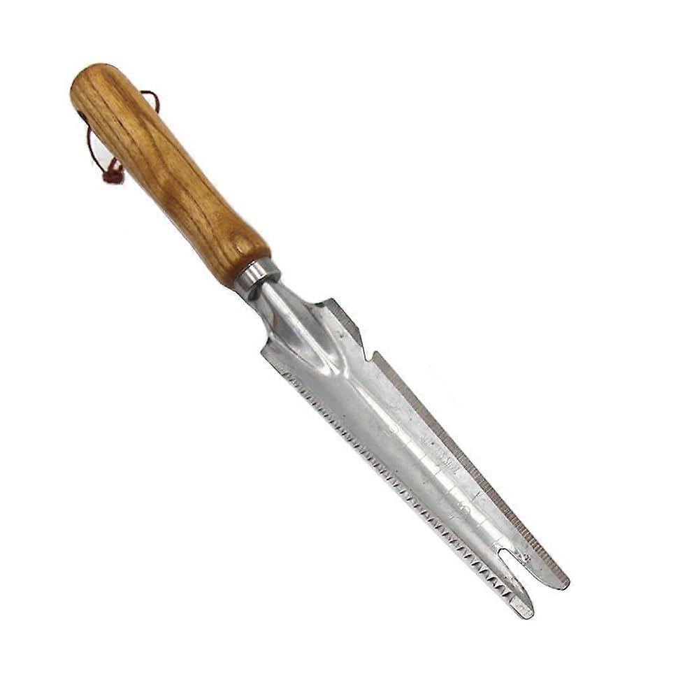 Manual Weed Cutter with Wooden Handle and Stainless Steel Head, Ideal for Garden Weeding, Inverting, and Transplanting