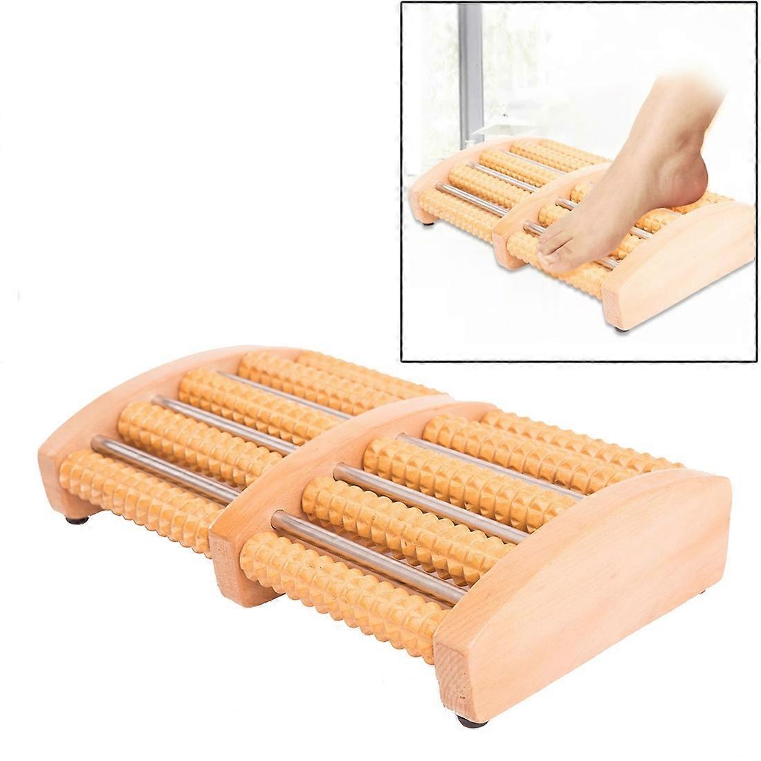 Five-row Solid Wood Roller Foot Massager