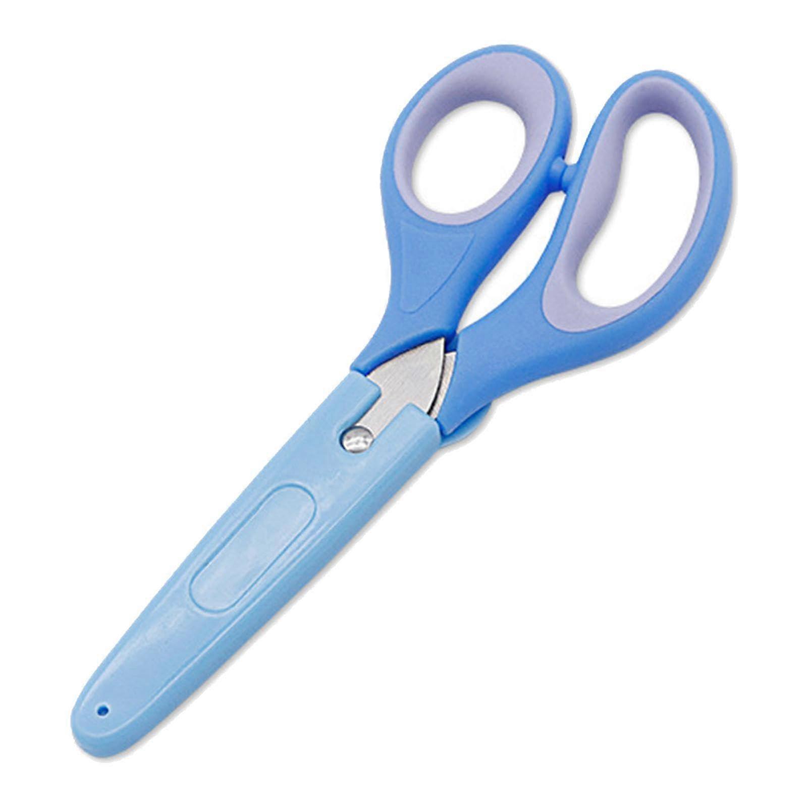 Safety Scissors for Children, Stainless Steel, Rounded Tip with Cover, Blue