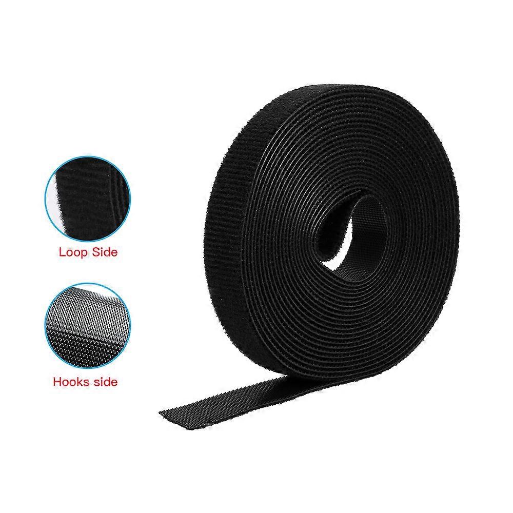 Reusable Nylon Cable Tie Roll 2cm x 5m Black Hook & Loop Strap