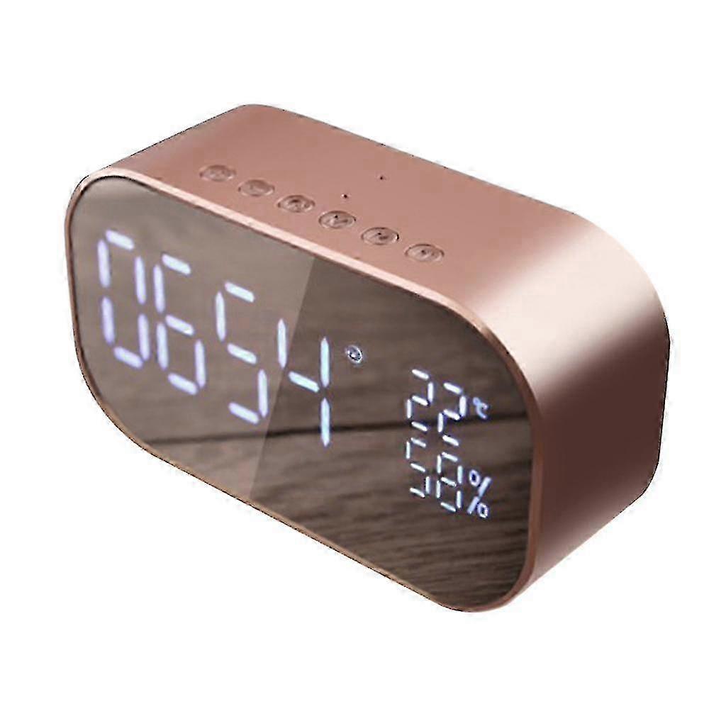 Wireless LED Mirror with Bluetooth Speaker and Alarm Clock in Gold Color for Home Decor