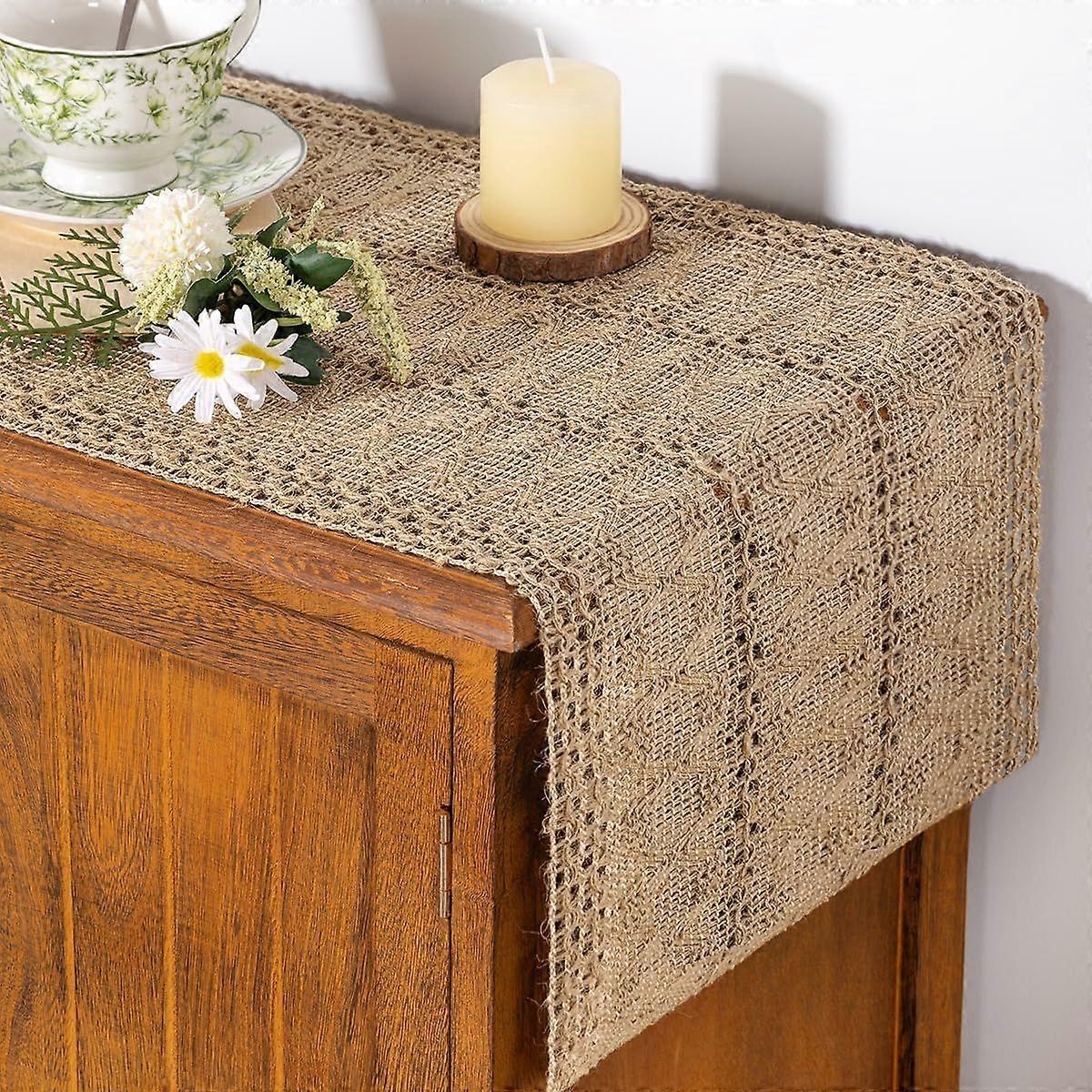 Boho Table Runner Summer Farmhouse Burlap Jute Bamboo Rustic Dining Room Kitchen