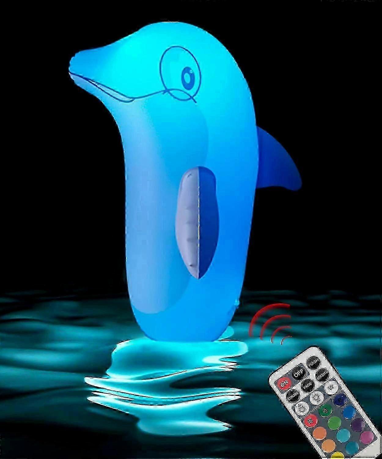 LED Pool Toys: 13 Color Inflatable Dolphin Float with Remote, Great for Kids & Adults