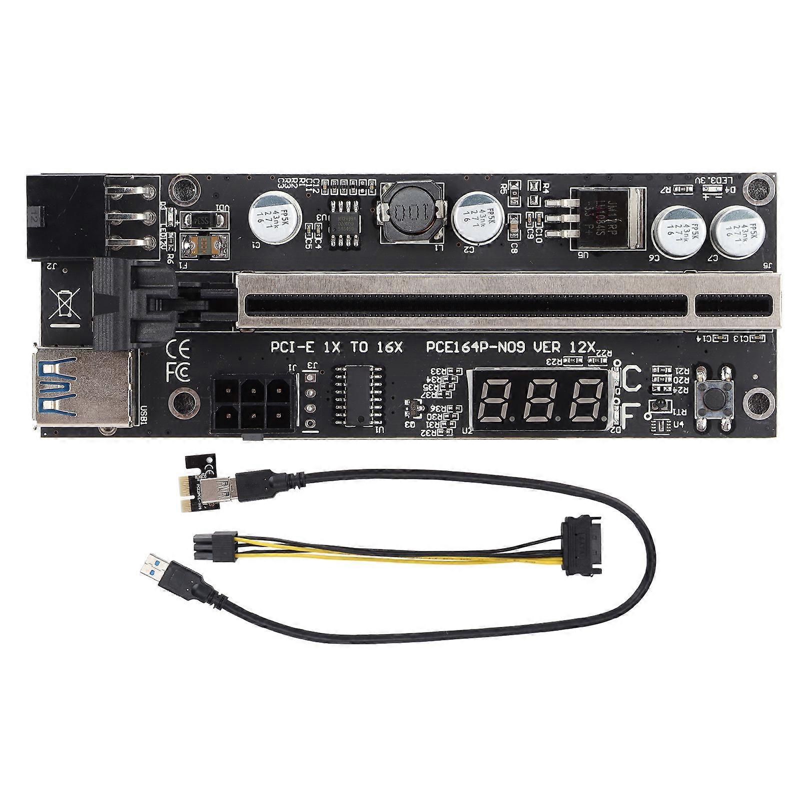 PCI E Adapter Card Temperature Display PCI E Riser Board Card with 1X Adapter 1x to 16x Extension Cable