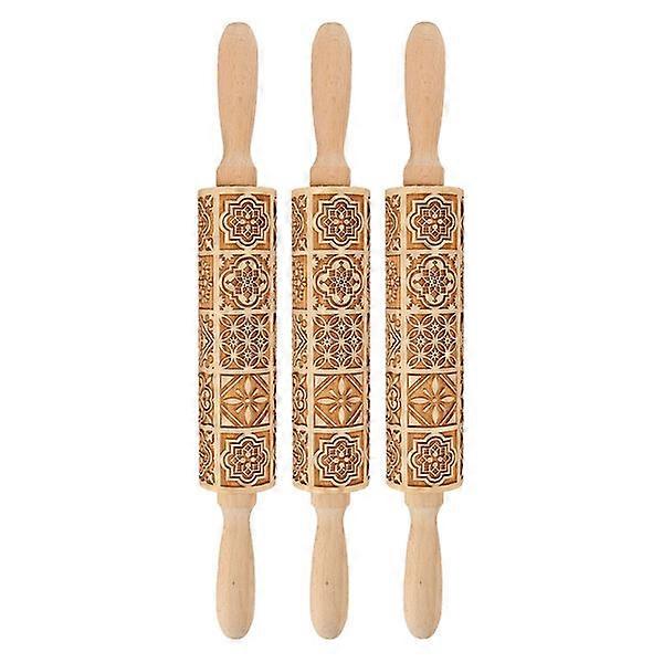 Embossed rolling pins, 3 pieces, wooden and lightweight, suitable for various doughs