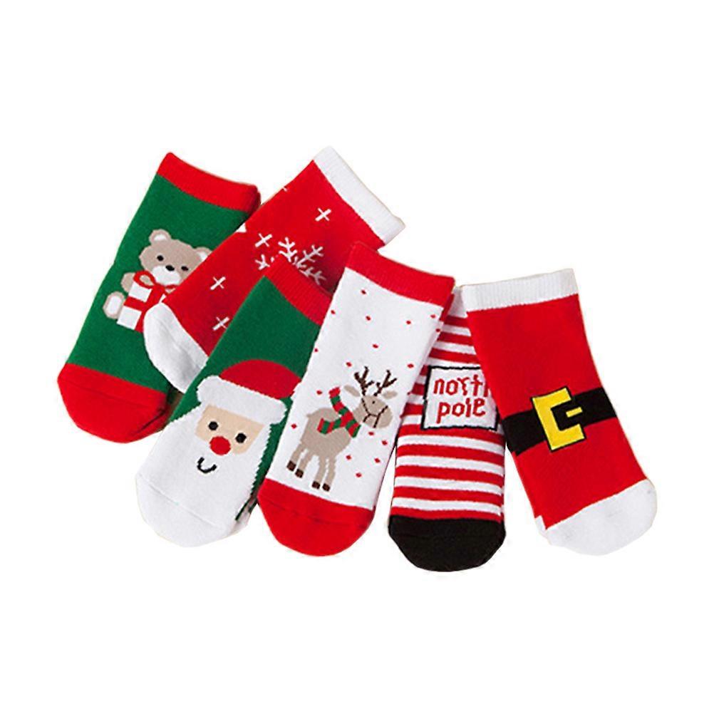 Stylish Tube Toddler Socks 6 Pair Assorted Color for Christmas Festival Autumn Winter with Non-slip Sole