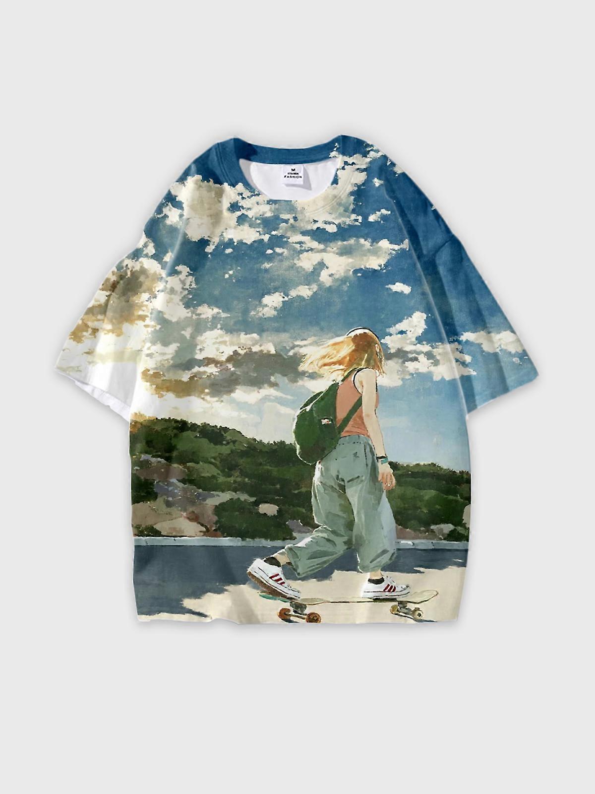 T-Shirt Short Sleeve Round Neck, Summer Casual Loose Graphic Tee, Unisex Pattern W158