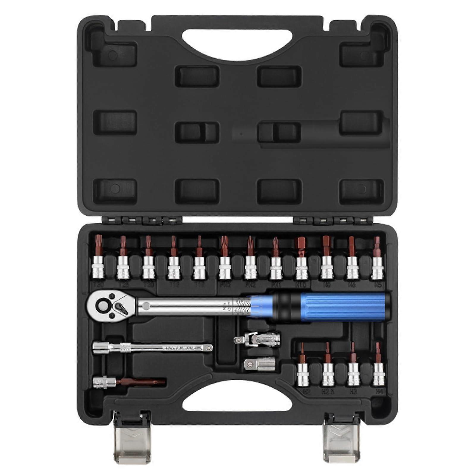 Torque Wrench Set 1/4Inch Drive 224 Nm Range Adjustable Click Torque Wrench Hex Bit Socket Kit Bike Maintenance Tool