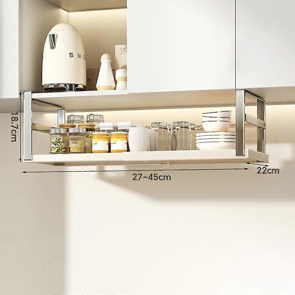 TKdaddy Expandable Under Cabinet Organizer Rack 27-45cm Adjustable Length Multi-Functional Storage Shelf Silver
