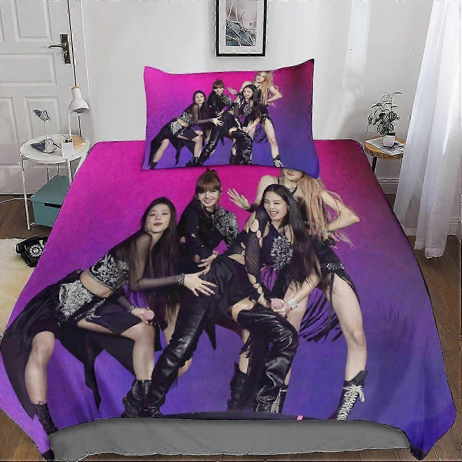 Premium com fronhas com zíper de D Microfibra Blackpink Duvet Cover Microfibra Black Rose Pattern Bedding Set Pieces para adultos E 135 * 200 CM