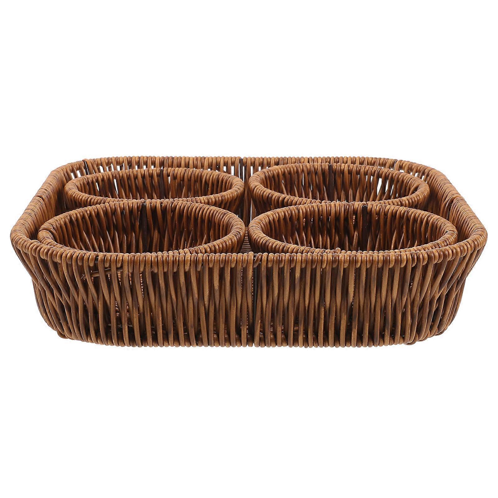 Room Organization Basket Small Storage Basket Round Dining Room Pp Light Brown for 1 Set