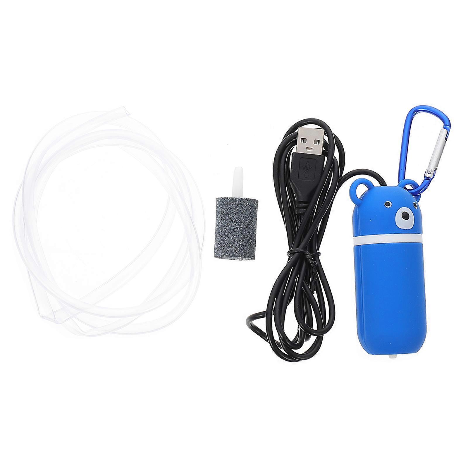 Portable USB Aquarium Air Pump for Oxygenation 1Set Blue Plastic Pump