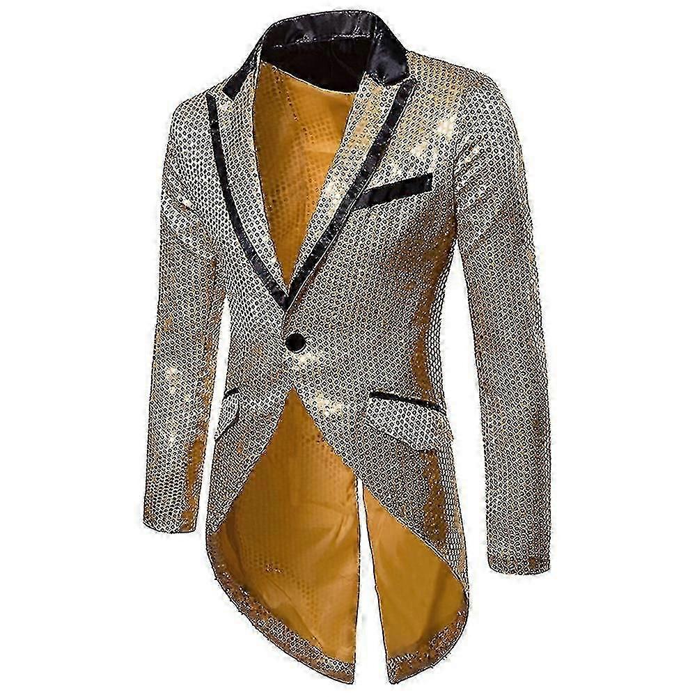 Mens Sequin Swallowtail Suit Jacket Party Show Tux Dress Coat for Formal Events and Performances