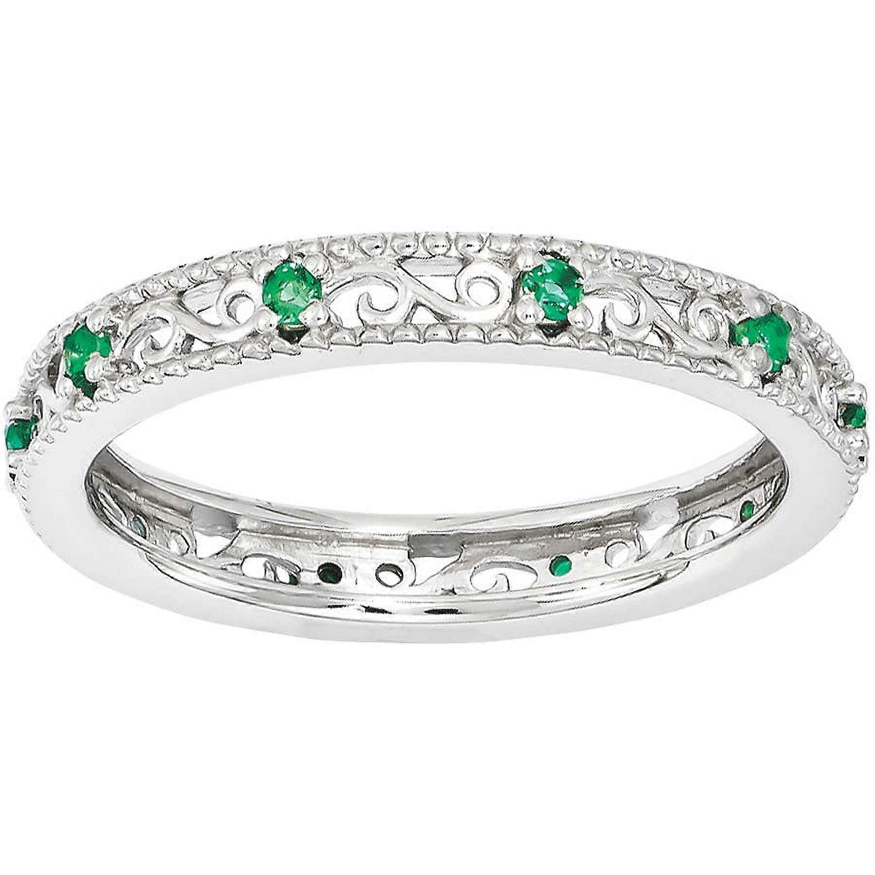 Created Emerald Sterling Silver Ring
