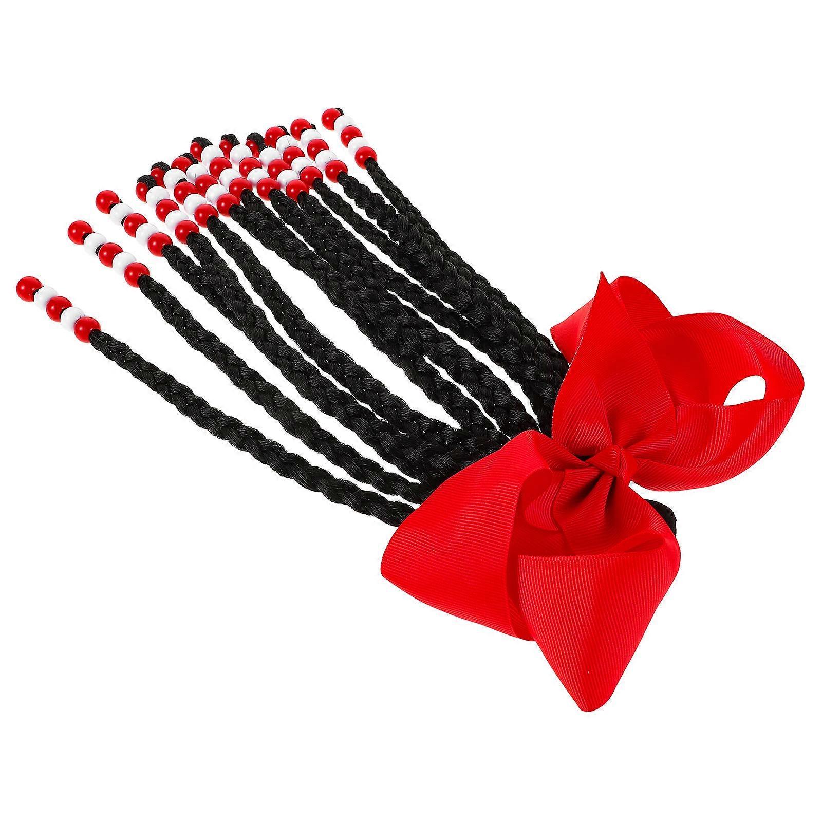 Braided Ponytail Hair Extensions for Kids with Bowknot 5Pcs Red Synthetic