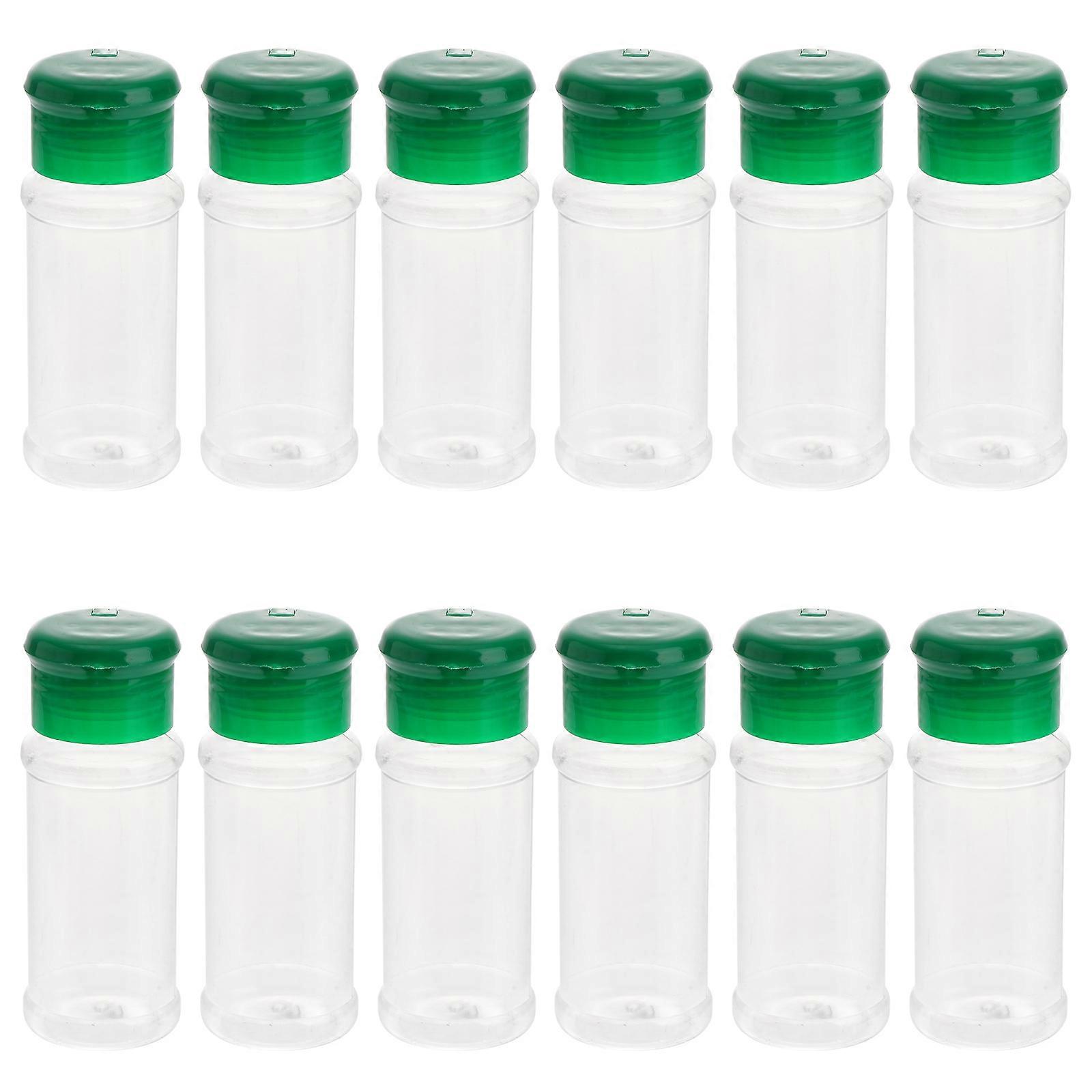 Spice Shaker Bottle Seasoning Container Kitchen Use Green Cylindrical Tight Seal Coarse Perforations 12Pcs