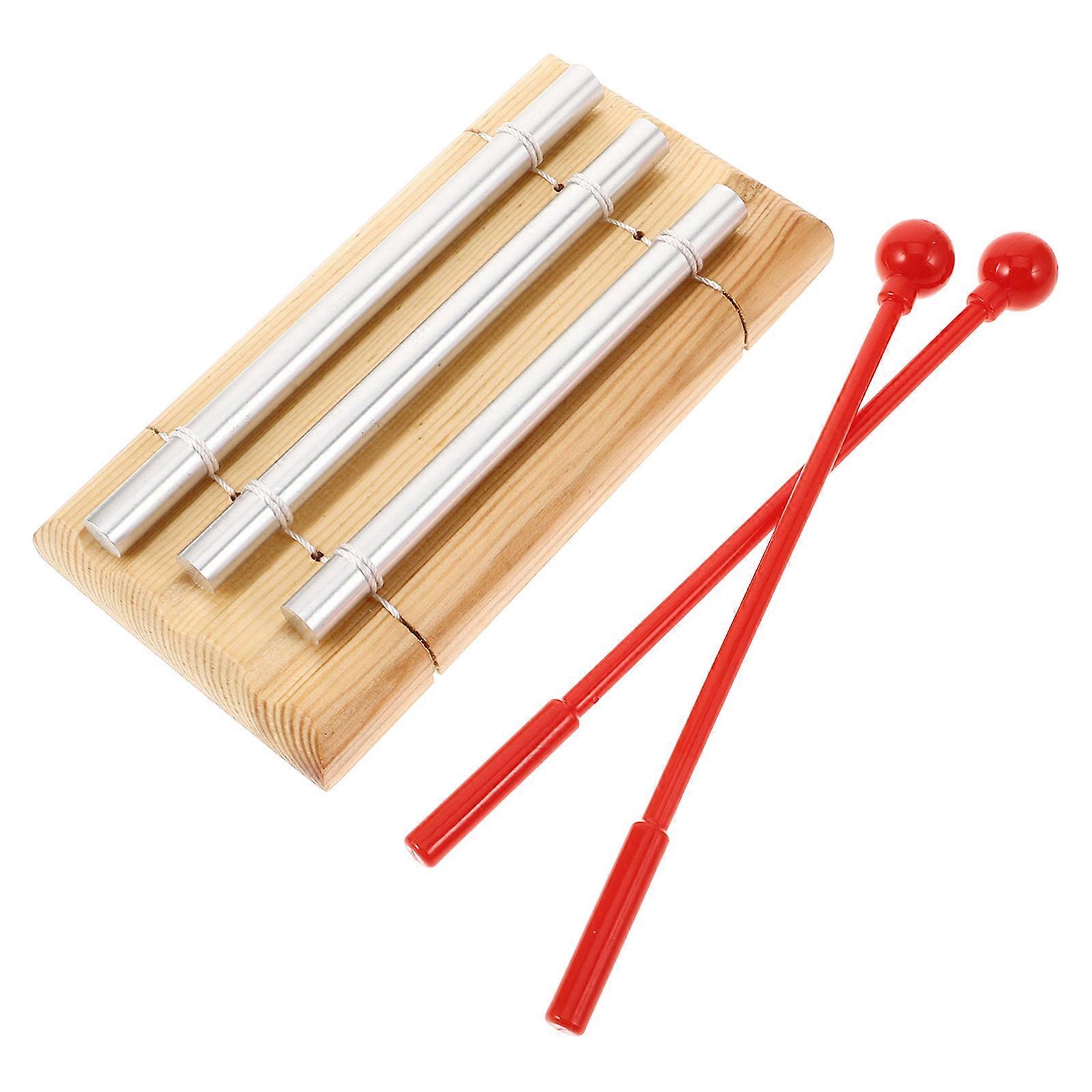 Classroom Bell Meditation Accessories Three Tone Chime For Children Young Learners Beginners Music Education Quiet Practice Light Brown 1Pack