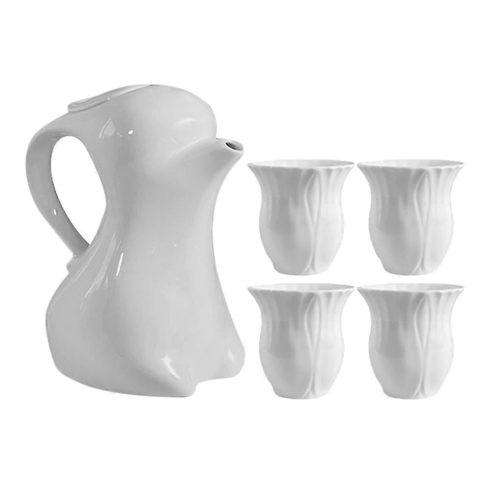 2 Sets Decorative Ceramic Teaware With Rabbit Shaped Coffee Pot And Cups For Tea Lovers 7.1X7.1X7.9 In Size