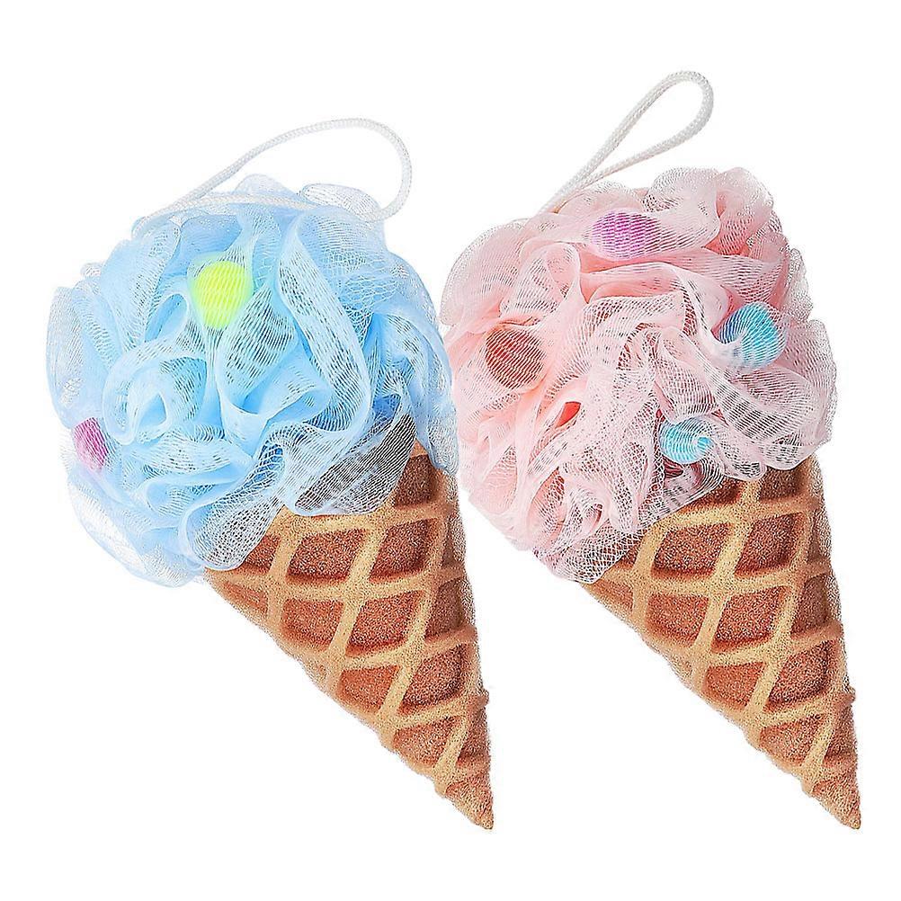 Charming Ice Cream Loofah Bath Scrubber For Kids Bathing Cute Design Soft Material Producing Foam 2Pcs